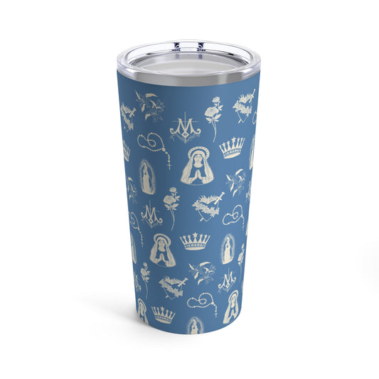 Virgin Mary Toile Tumbler in Sky/Ecru