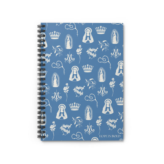 Virgin Mary Toile Spiral Notebook in Sky/Ecru