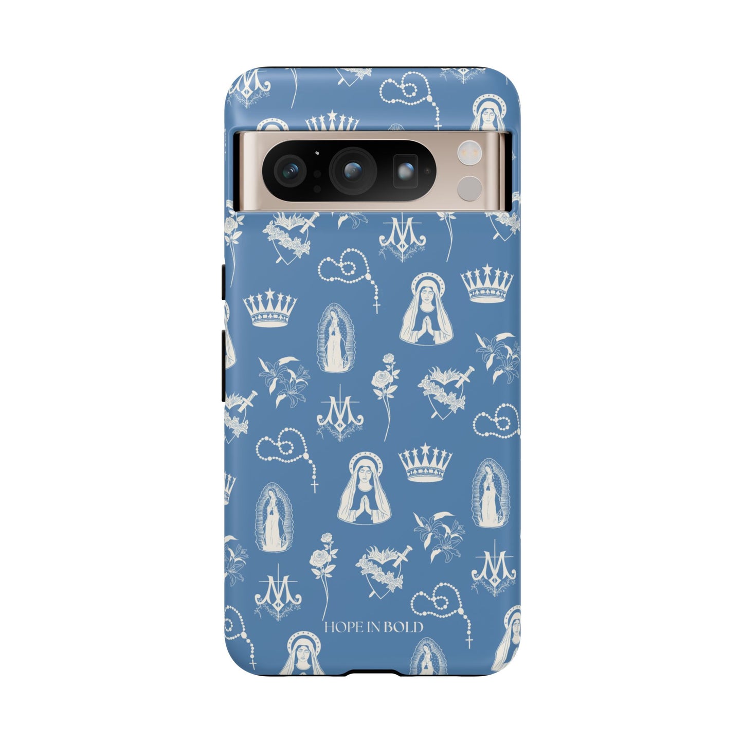 Virgin Mary Toile Phone Case in Sky/Ecru