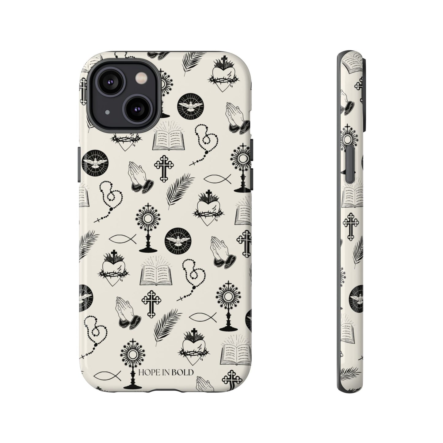 Catholic Toile Phone Case in Ecru/Black