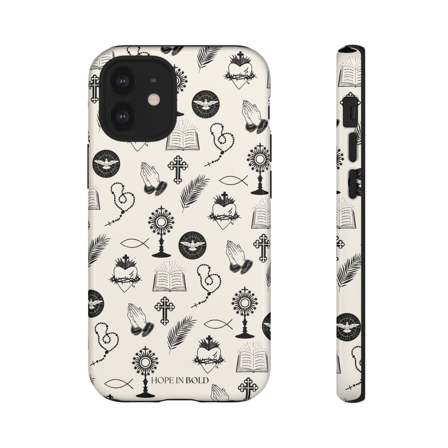 Catholic Toile Phone Case in Ecru/Black