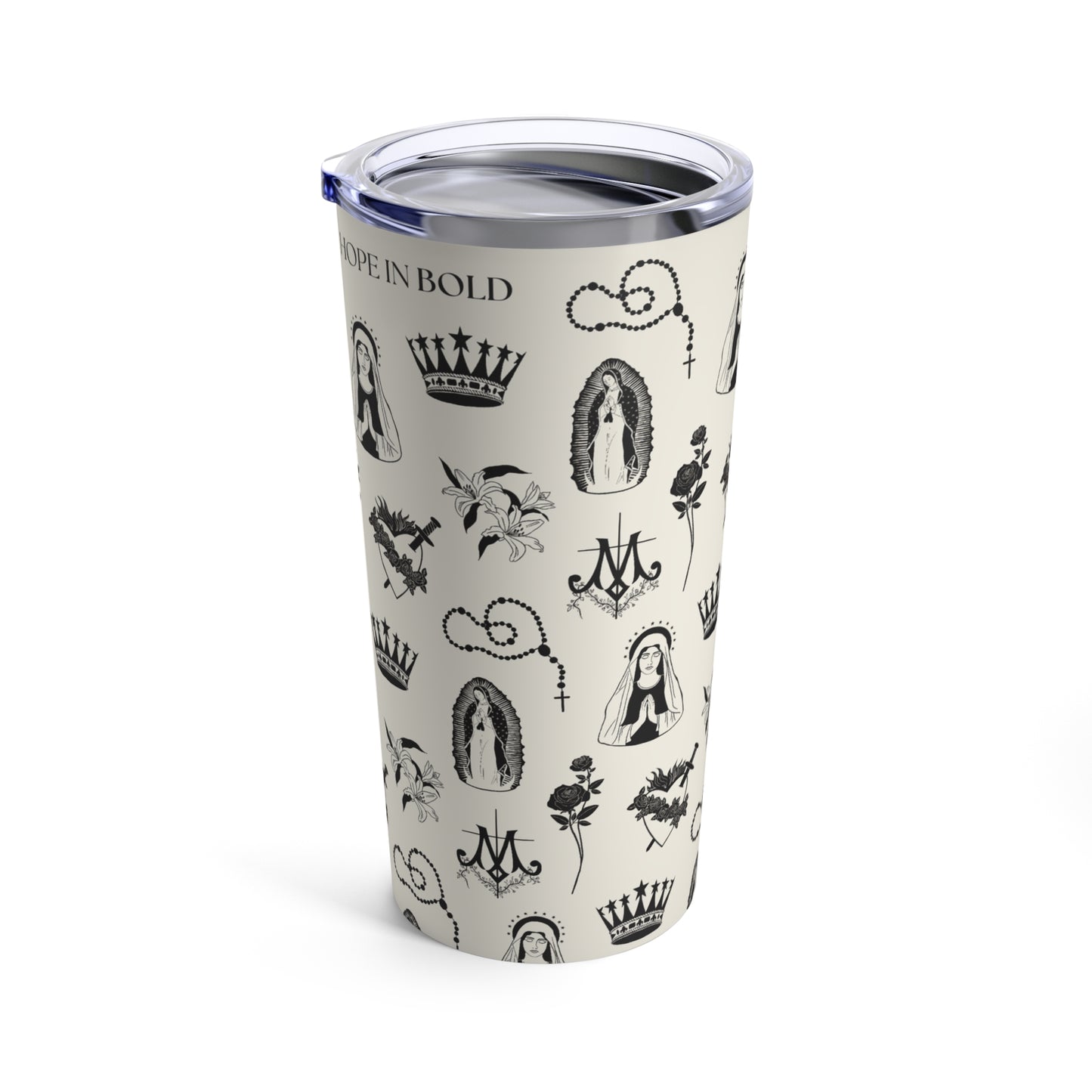 Virgin Mary Toile Tumbler in Ecru/Black