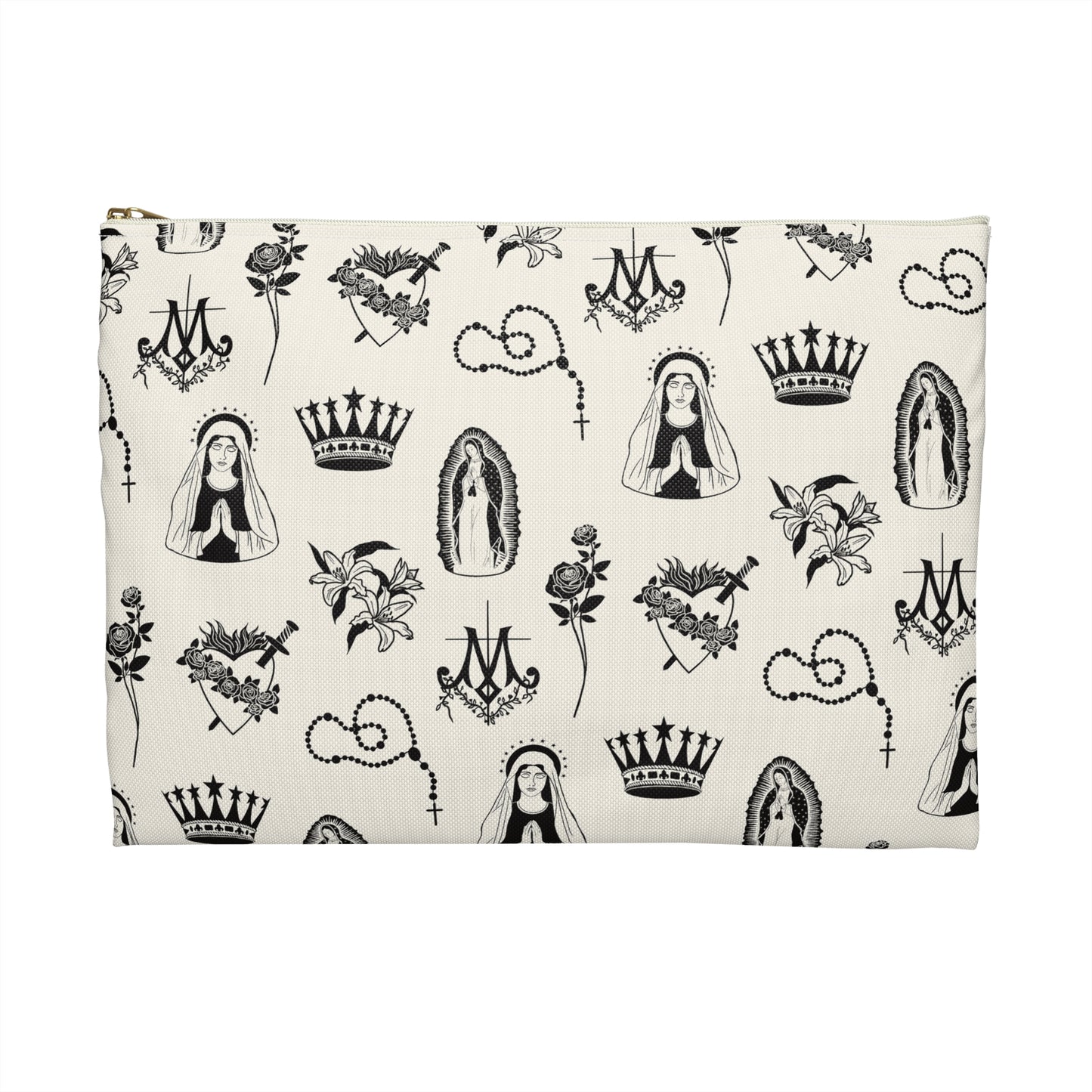 Virgin Mary Toile Accessory Pouch in Ecru/Black