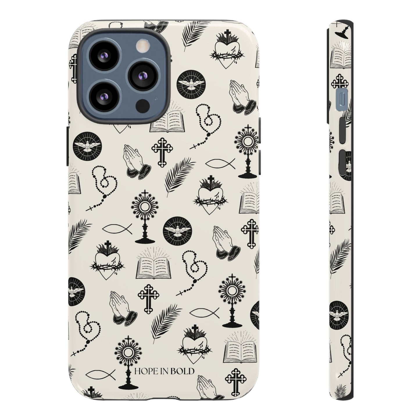 Catholic Toile Phone Case in Ecru/Black