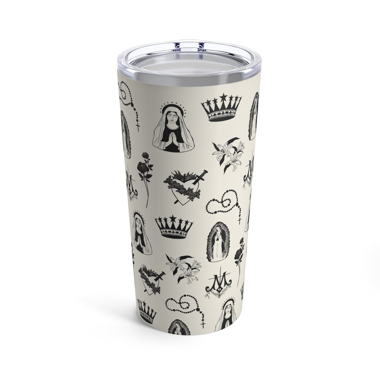 Virgin Mary Toile Tumbler in Ecru/Black