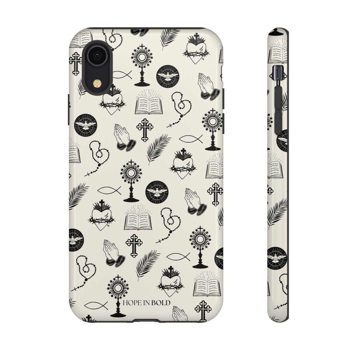 Catholic Toile Phone Case in Ecru/Black
