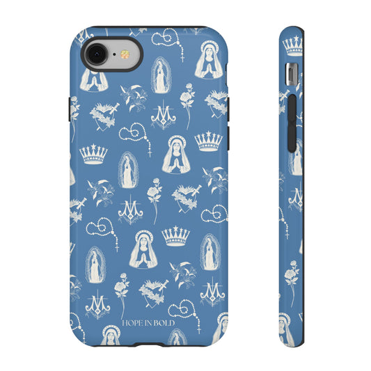 Virgin Mary Toile Phone Case in Sky/Ecru