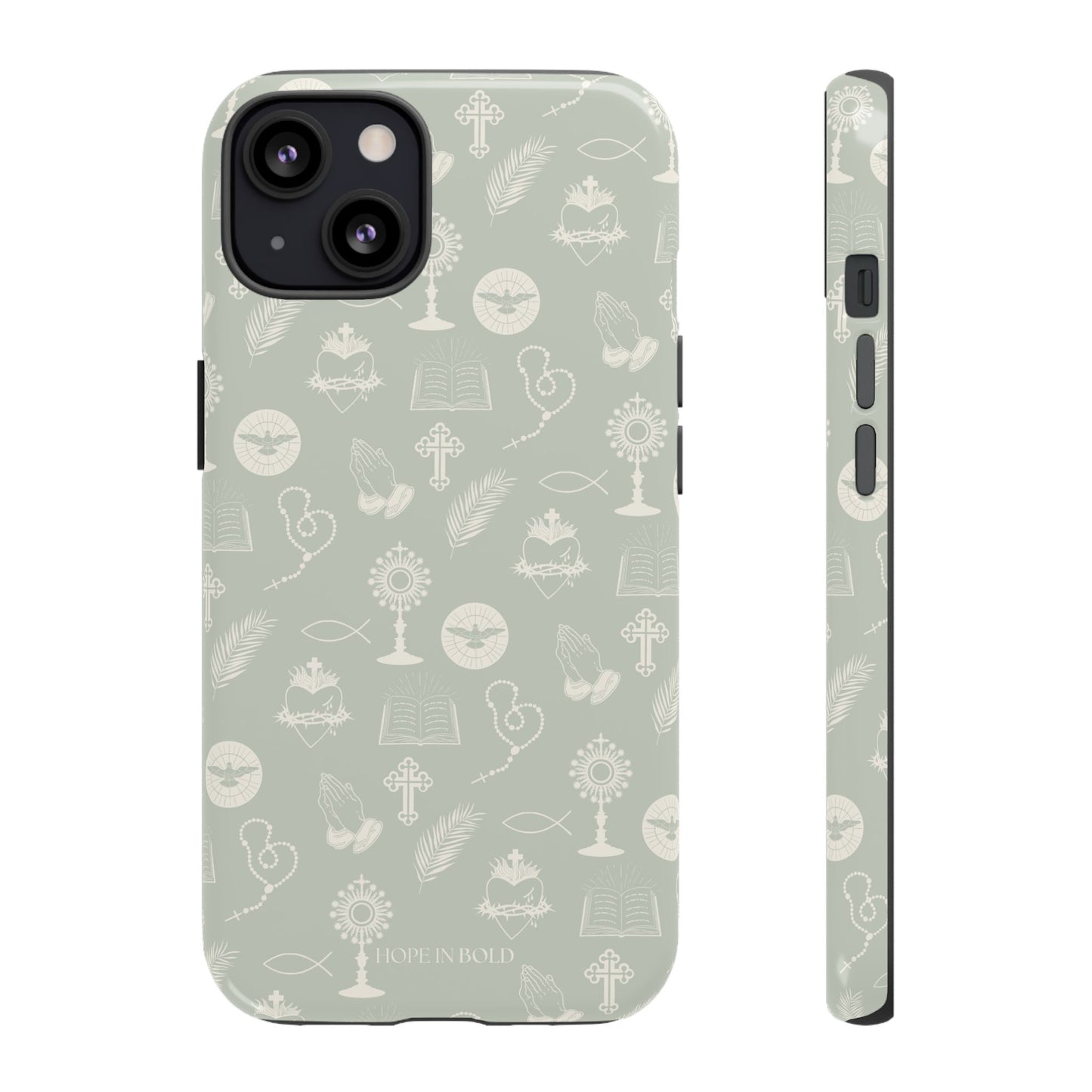 Catholic Toile Phone Case in Sage/Ecru