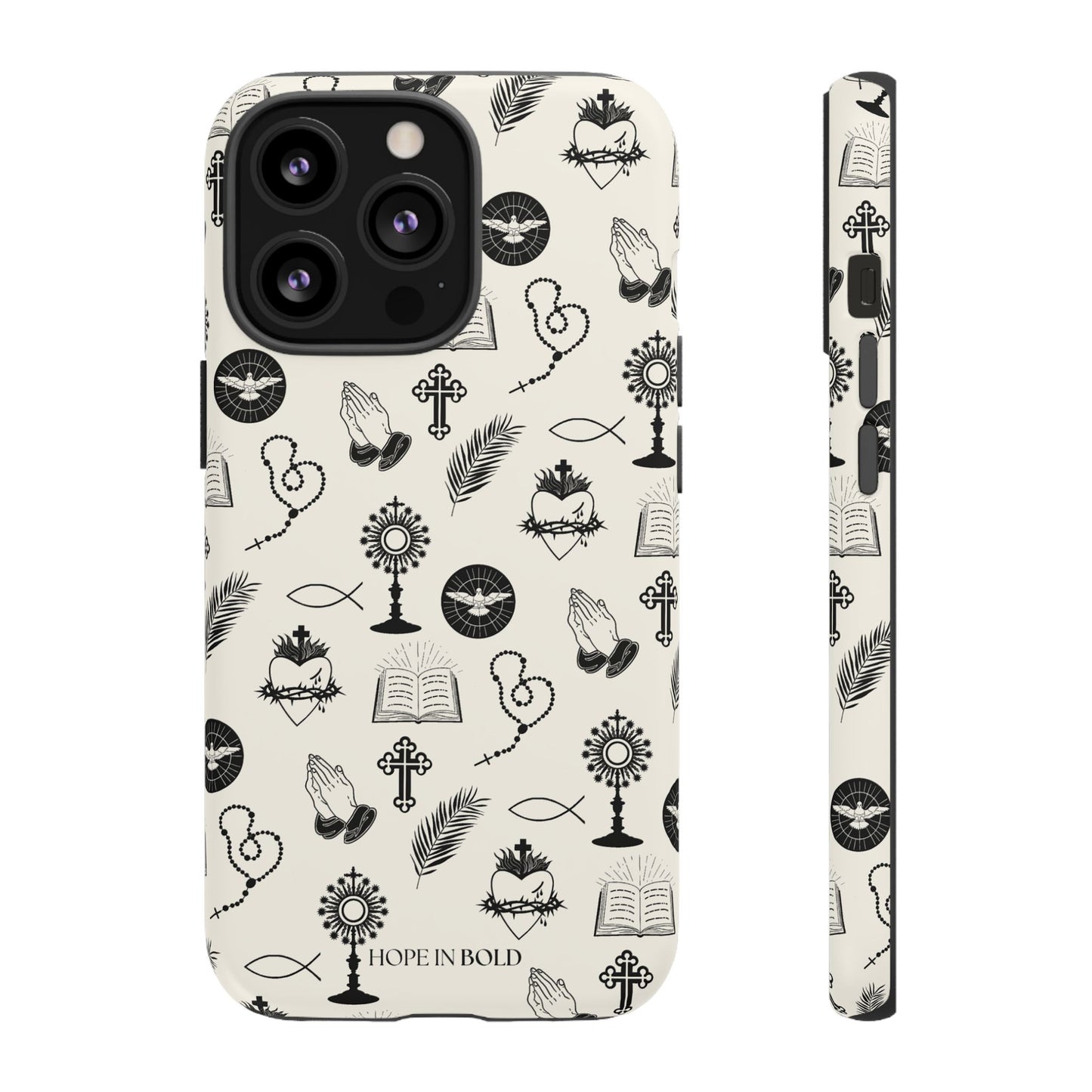 Catholic Toile Phone Case in Ecru/Black