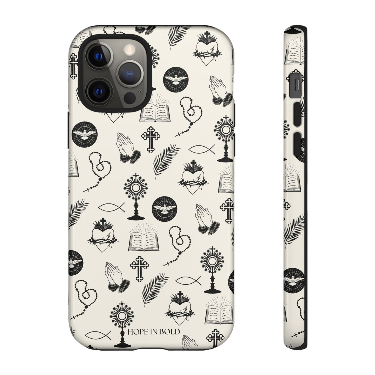 Catholic Toile Phone Case in Ecru/Black