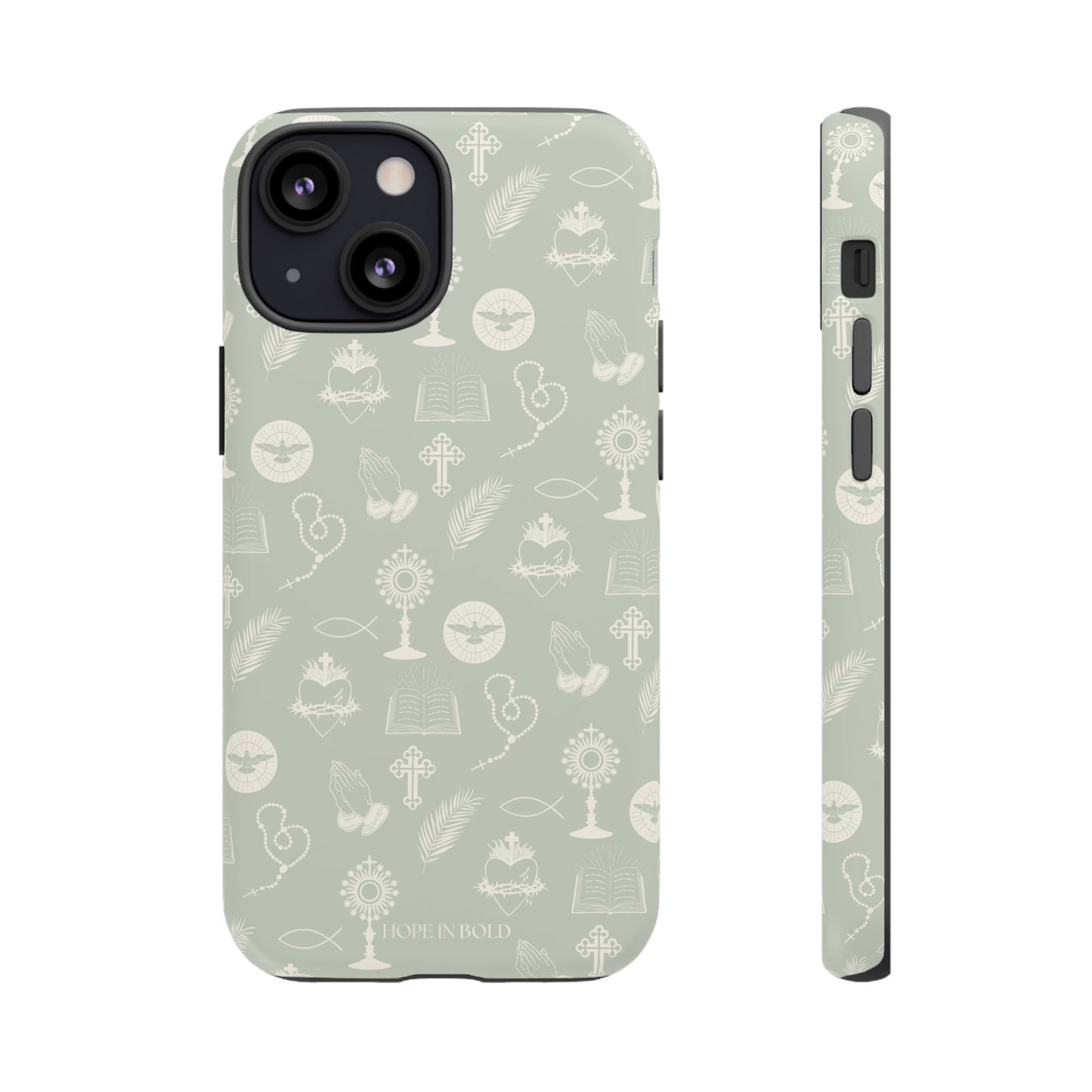 Catholic Toile Phone Case in Sage/Ecru