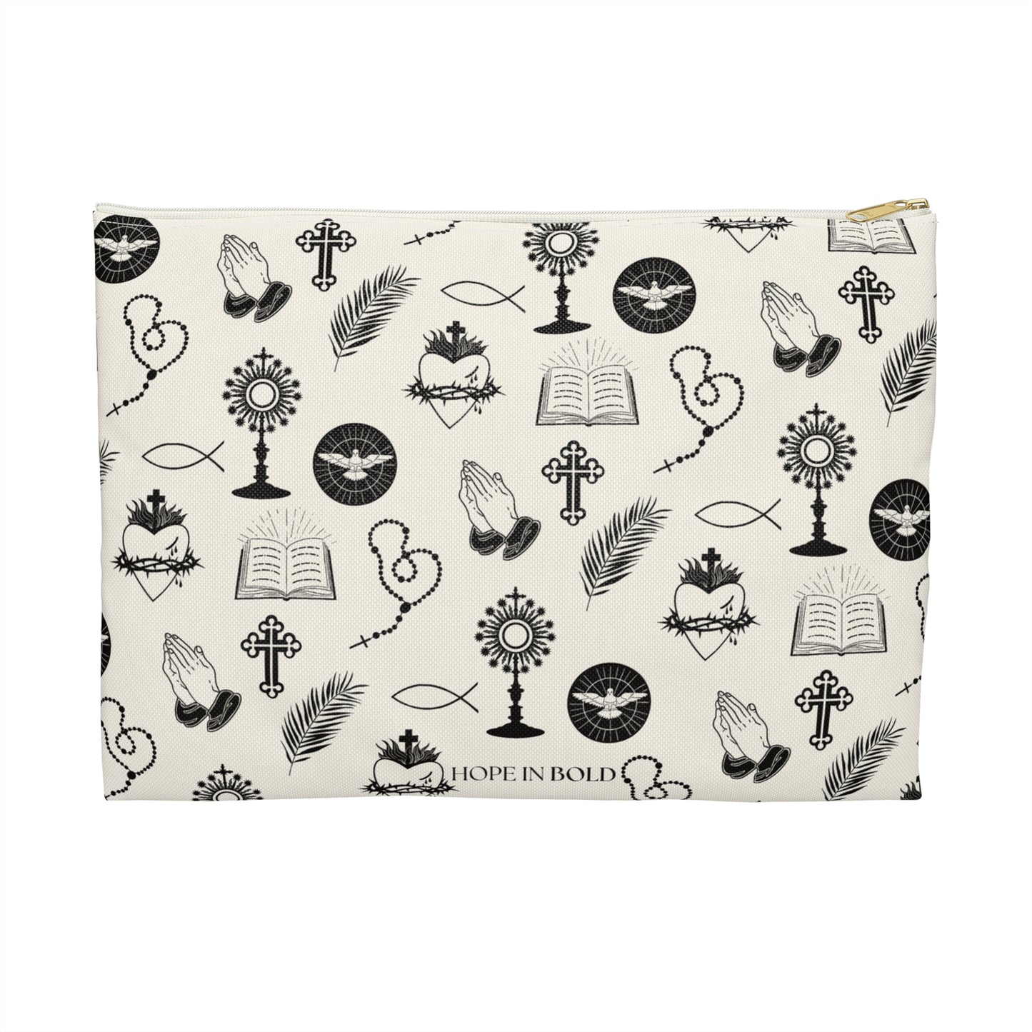 Catholic Toile Accessory Pouch in Ecru/Black