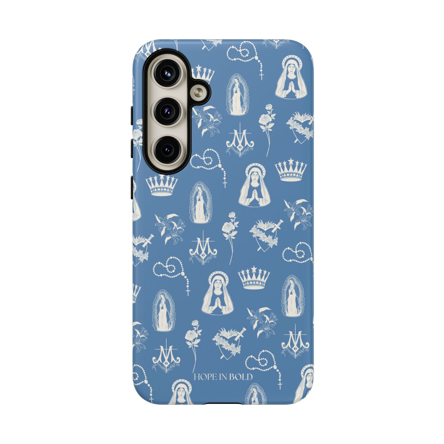 Virgin Mary Toile Phone Case in Sky/Ecru