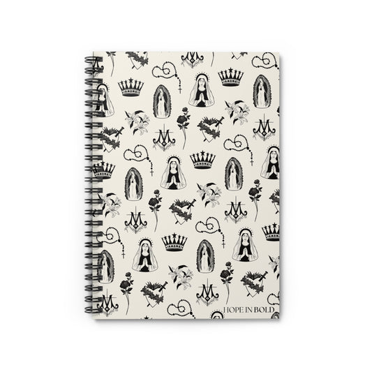 Virgin Mary Toile Spiral Notebook in Ecru/Black