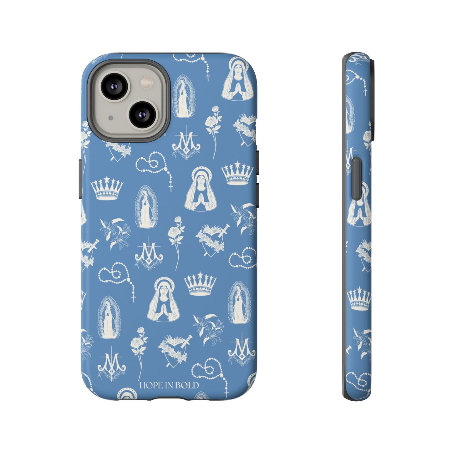 Virgin Mary Toile Phone Case in Sky/Ecru