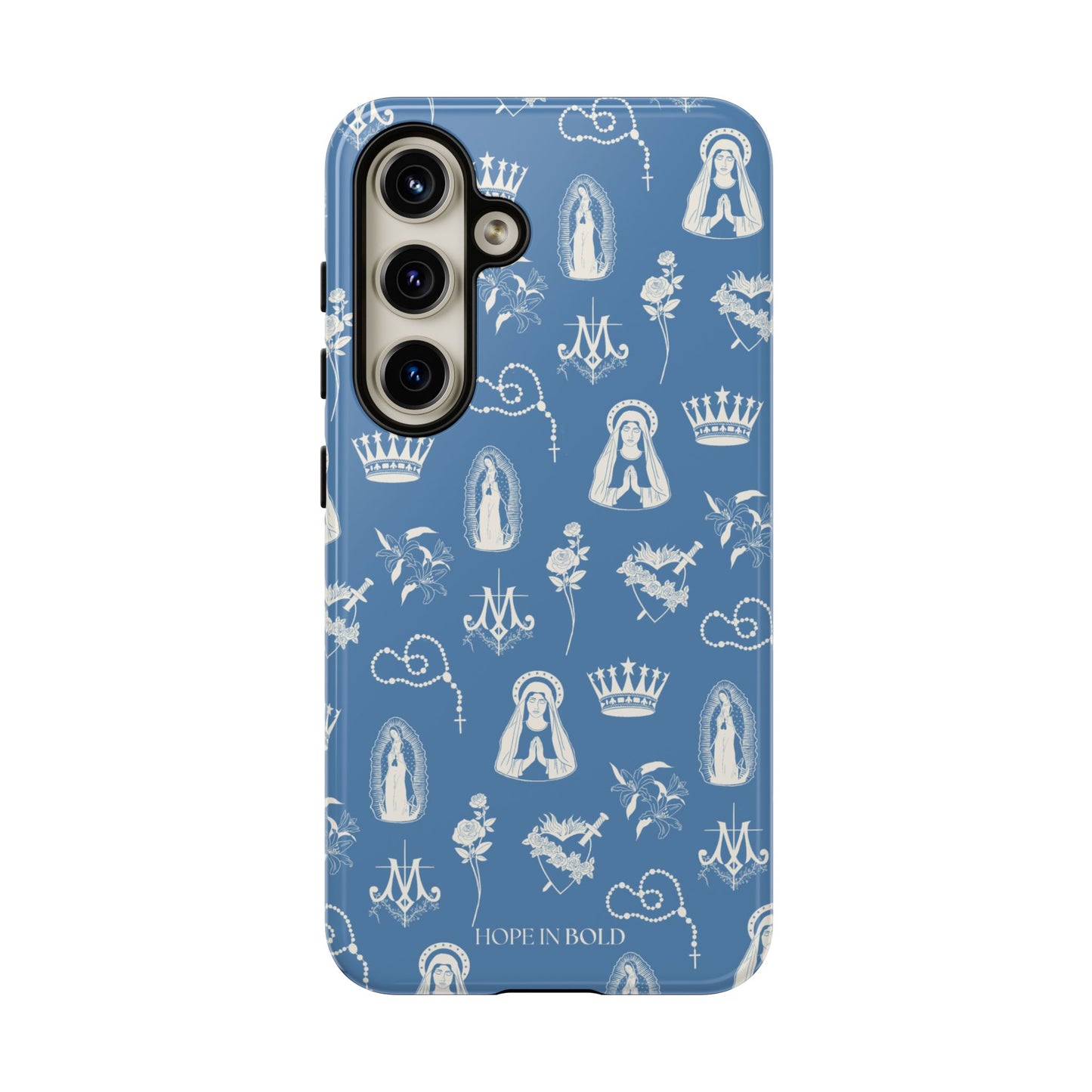 Virgin Mary Toile Phone Case in Sky/Ecru