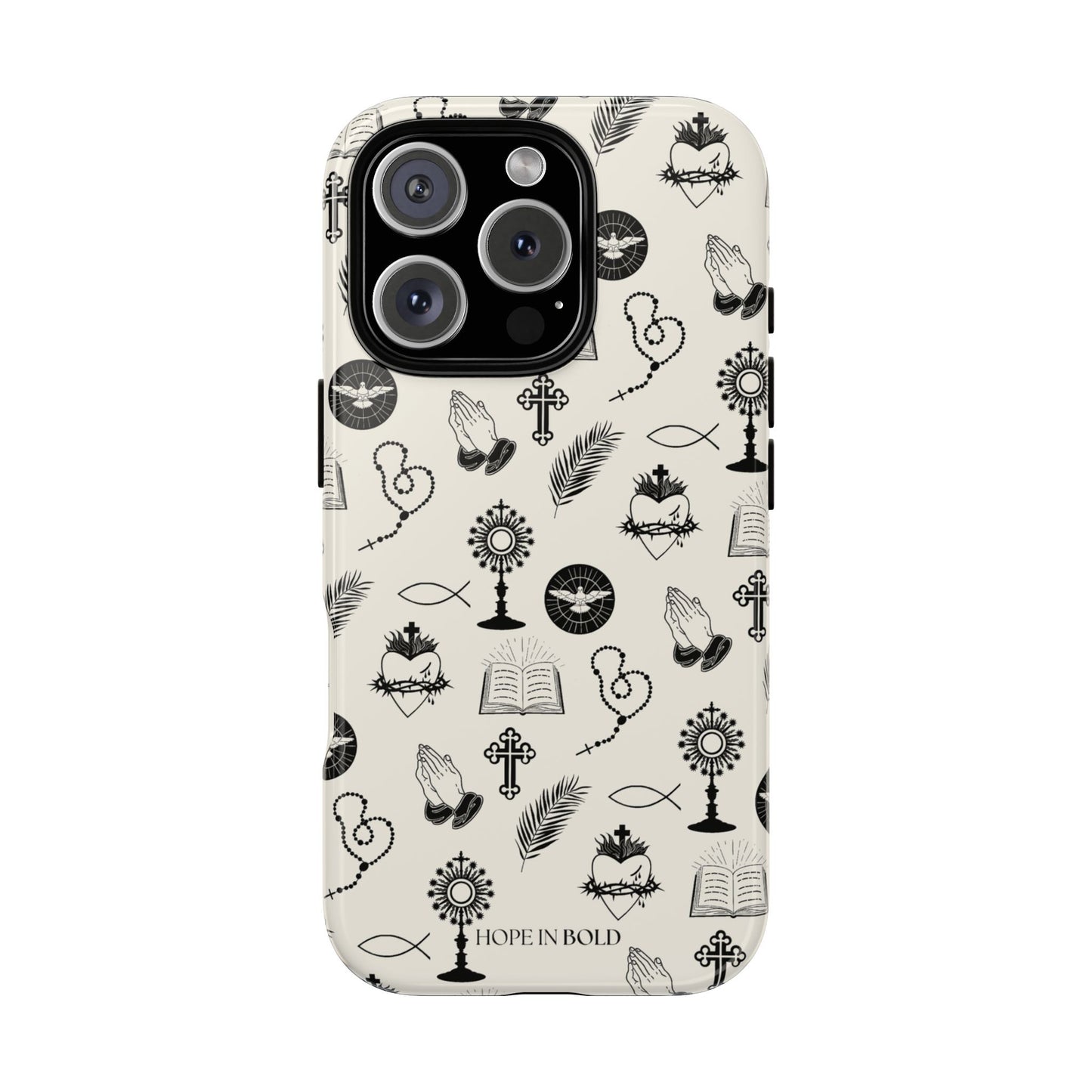 Catholic Toile Phone Case in Ecru/Black