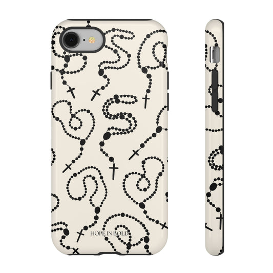 Rosary Phone Case in Ecru/Black