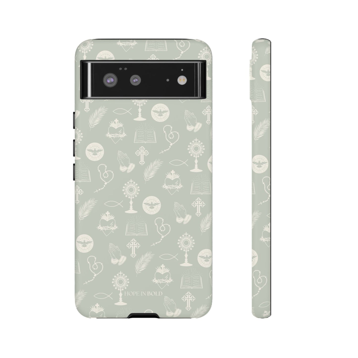 Catholic Toile Phone Case in Sage/Ecru