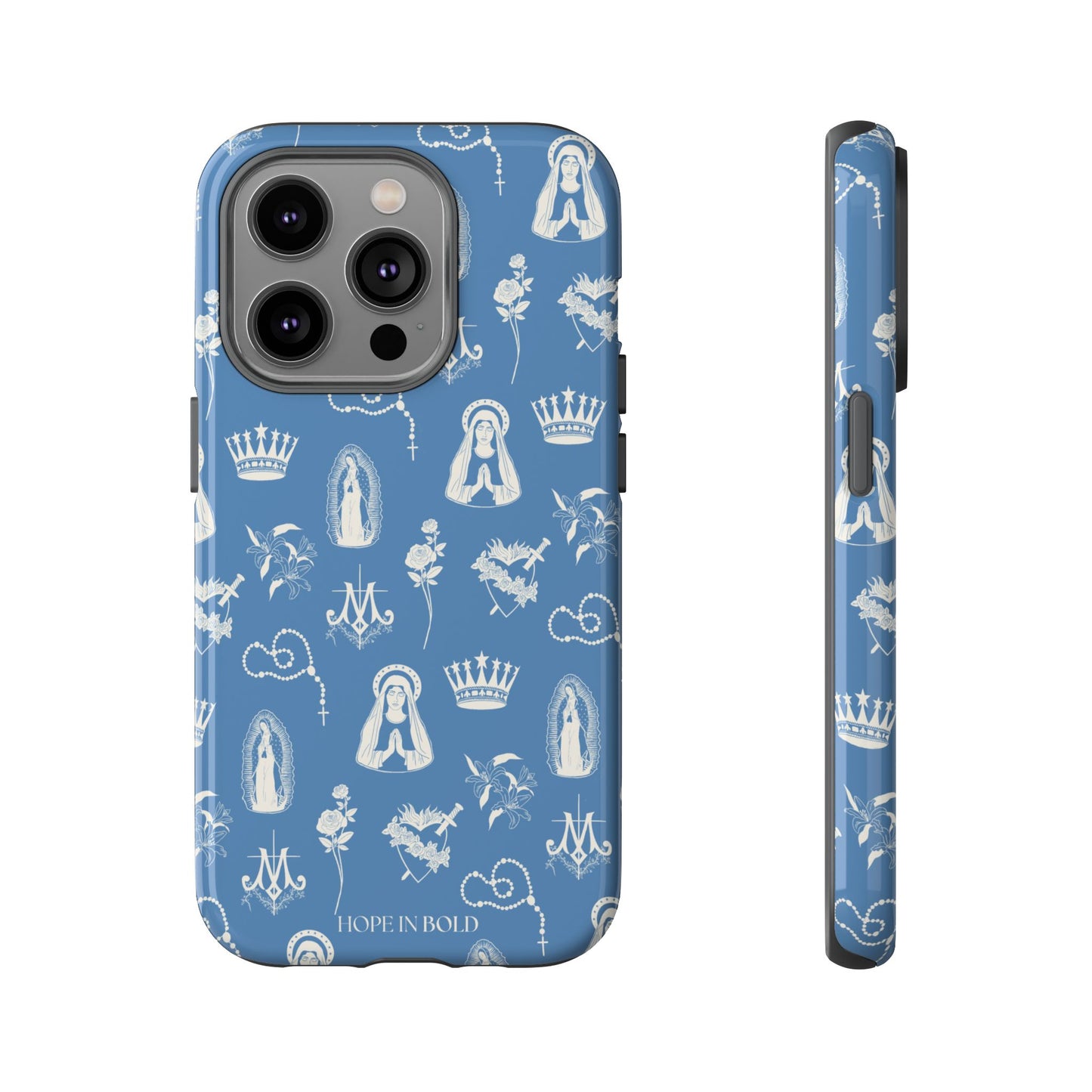 Virgin Mary Toile Phone Case in Sky/Ecru