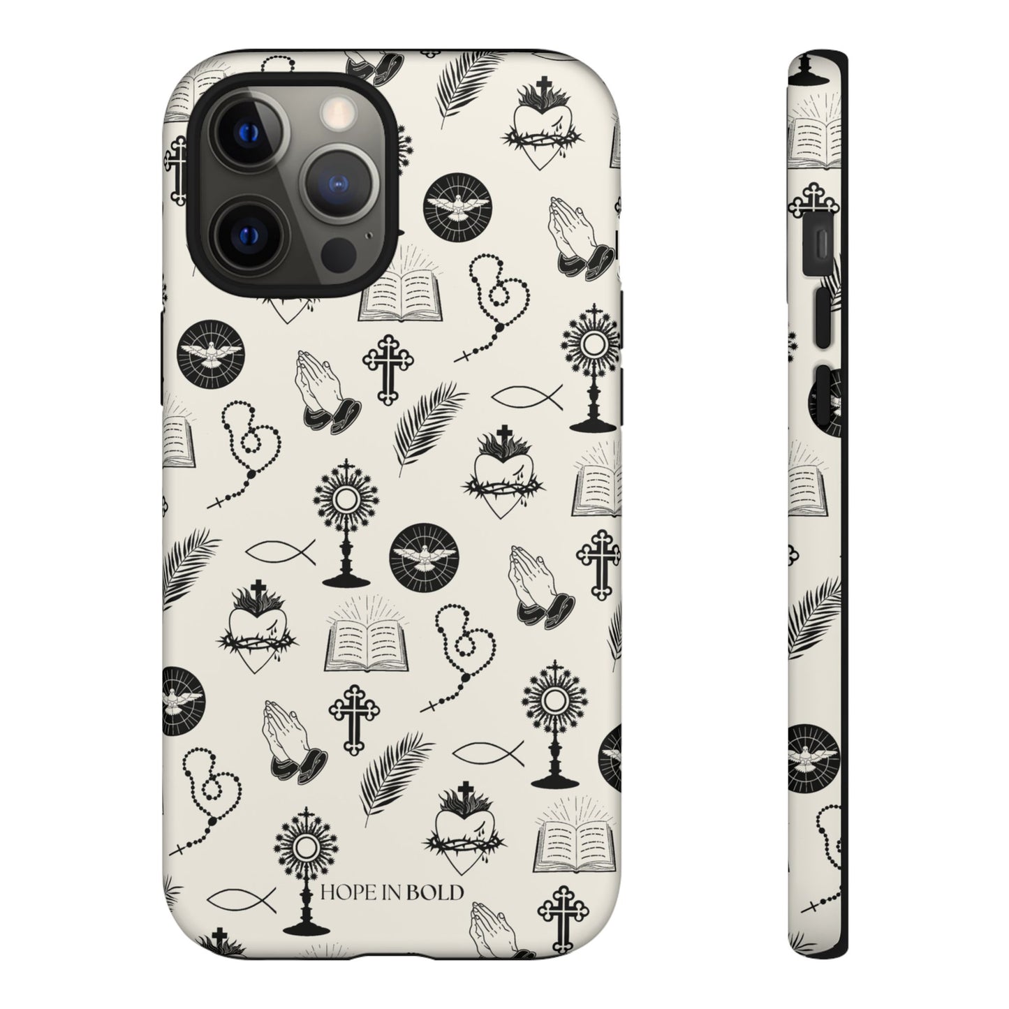 Catholic Toile Phone Case in Ecru/Black
