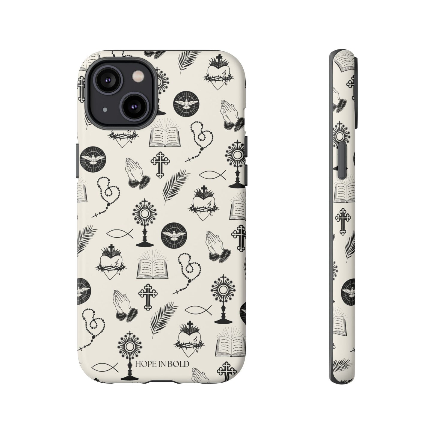 Catholic Toile Phone Case in Ecru/Black