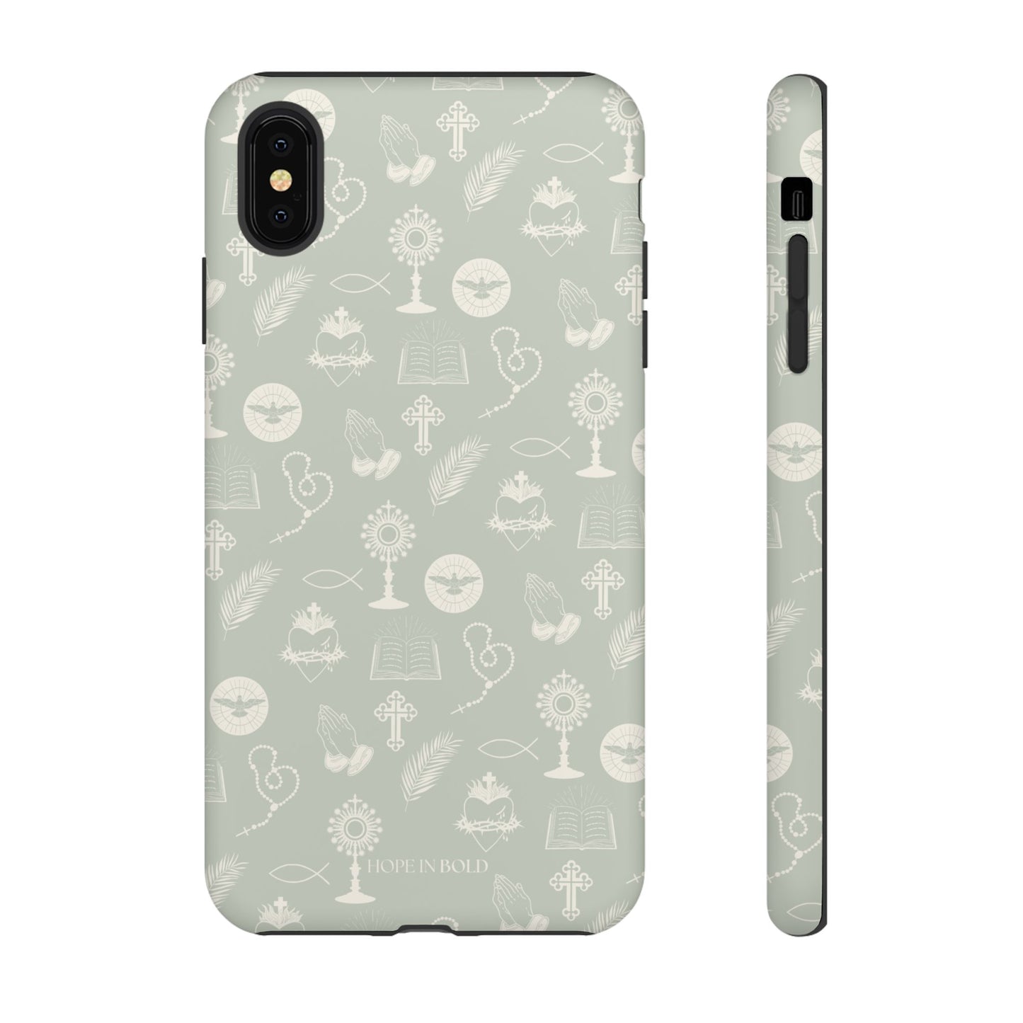 Catholic Toile Phone Case in Sage/Ecru