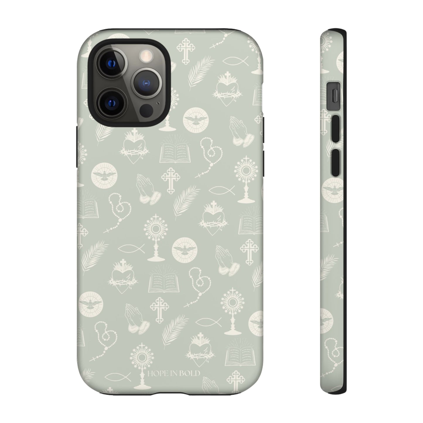 Catholic Toile Phone Case in Sage/Ecru