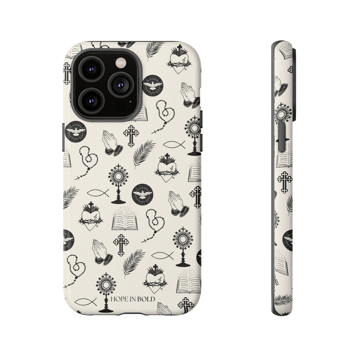 Catholic Toile Phone Case in Ecru/Black