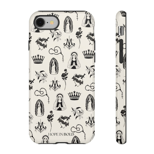 Virgin Mary Toile Phone Case in Ecru/Black