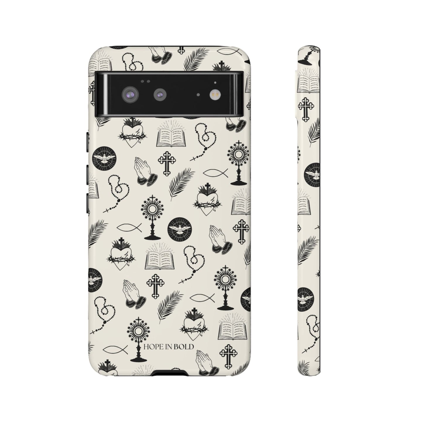 Catholic Toile Phone Case in Ecru/Black