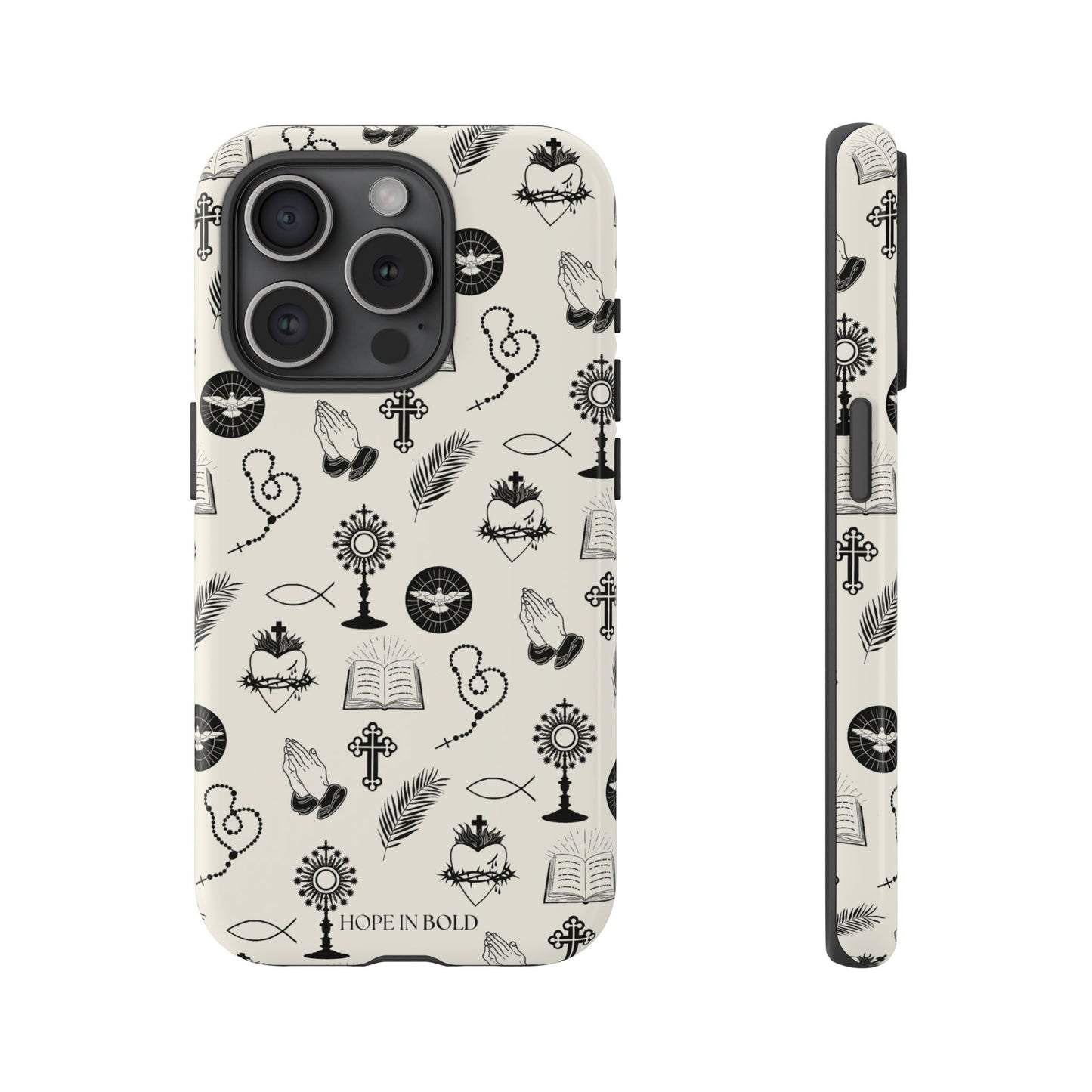 Catholic Toile Phone Case in Ecru/Black