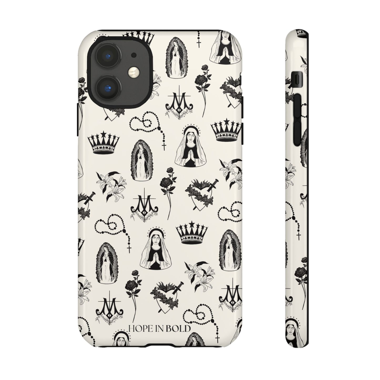 Virgin Mary Toile Phone Case in Ecru/Black