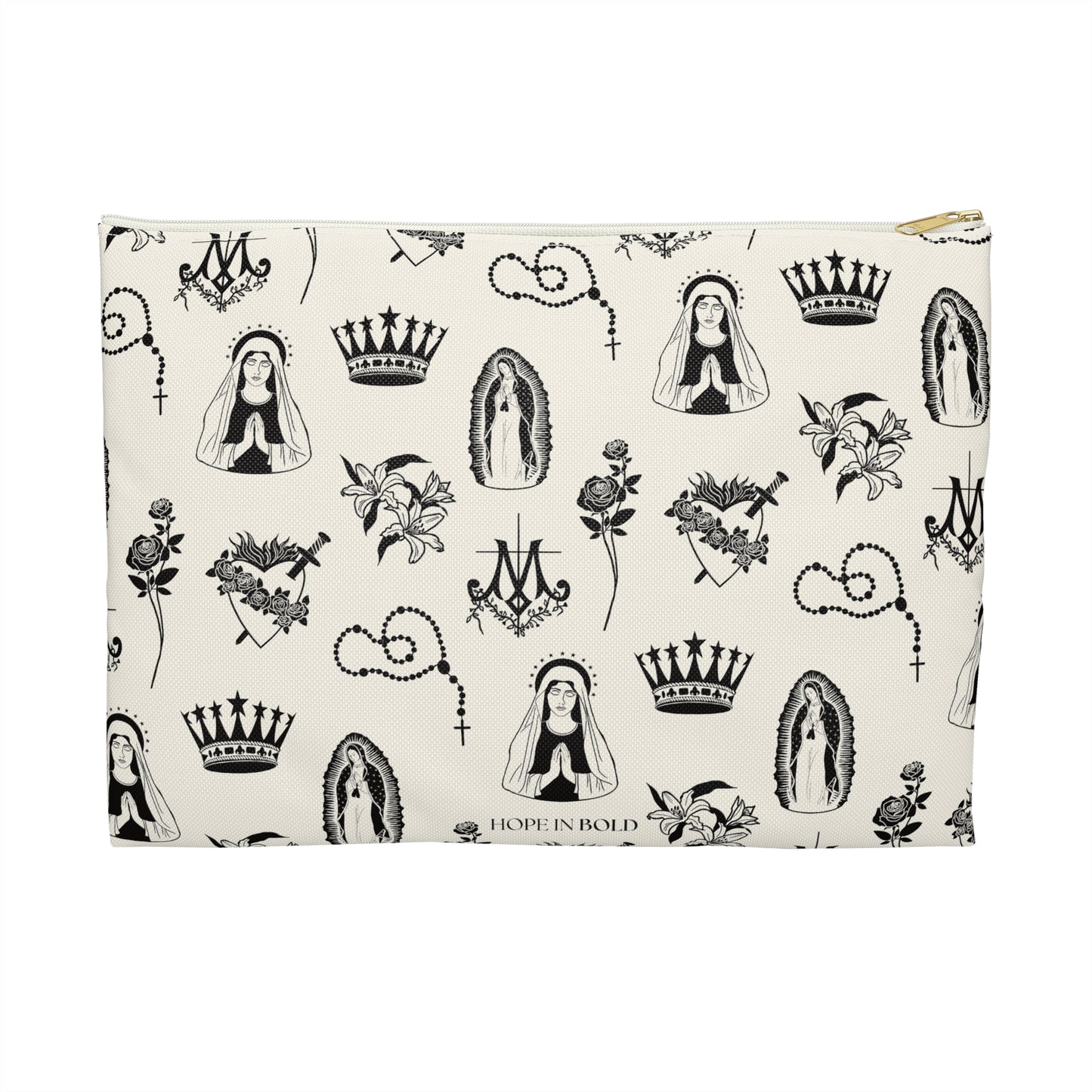 Virgin Mary Toile Accessory Pouch in Ecru/Black