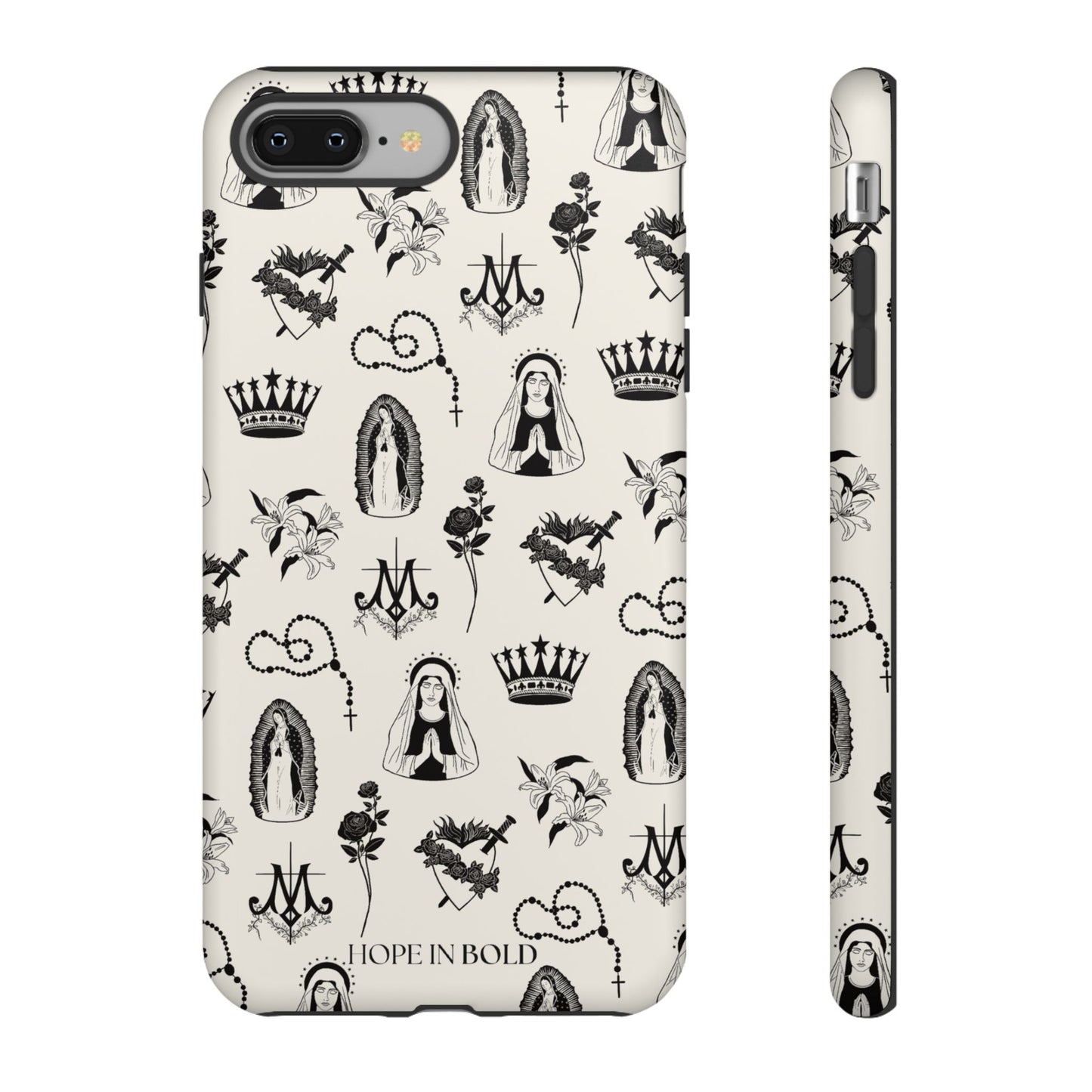 Virgin Mary Toile Phone Case in Ecru/Black