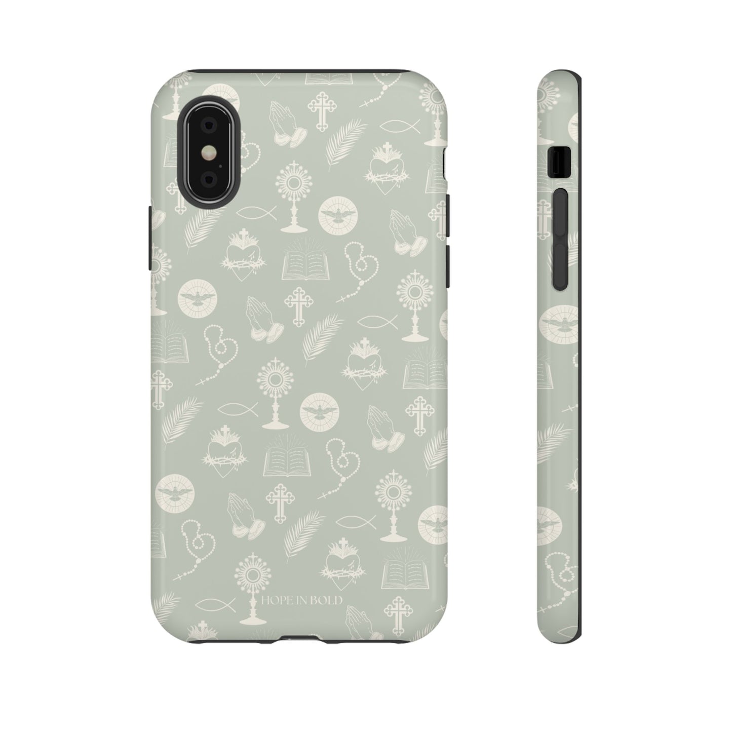 Catholic Toile Phone Case in Sage/Ecru