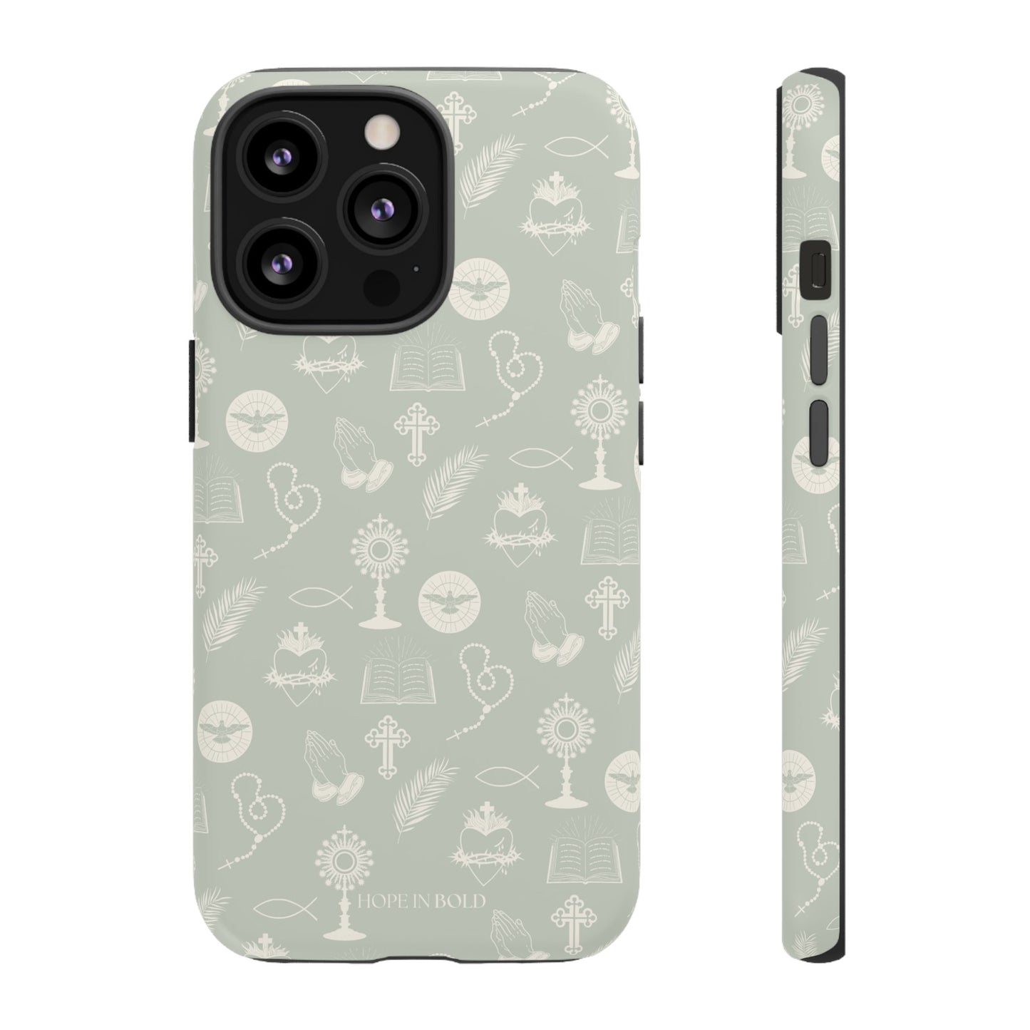 Catholic Toile Phone Case in Sage/Ecru