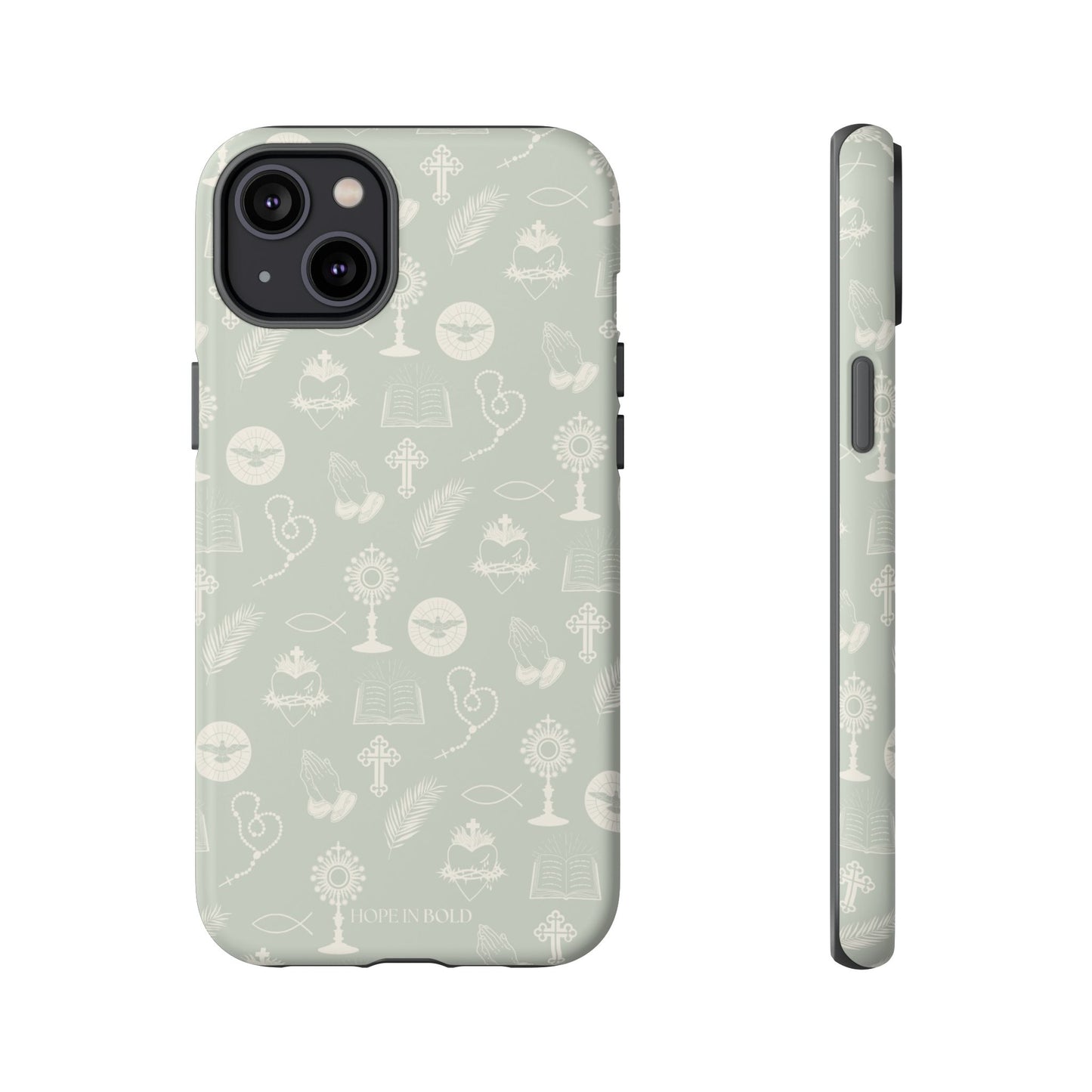 Catholic Toile Phone Case in Sage/Ecru