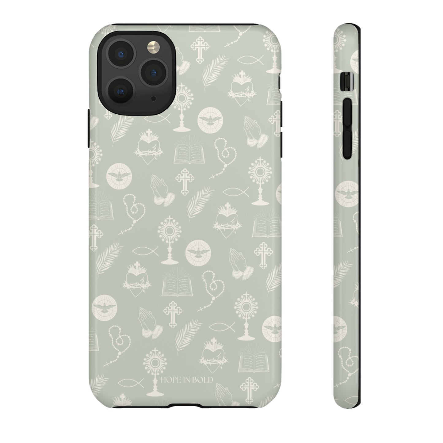 Catholic Toile Phone Case in Sage/Ecru