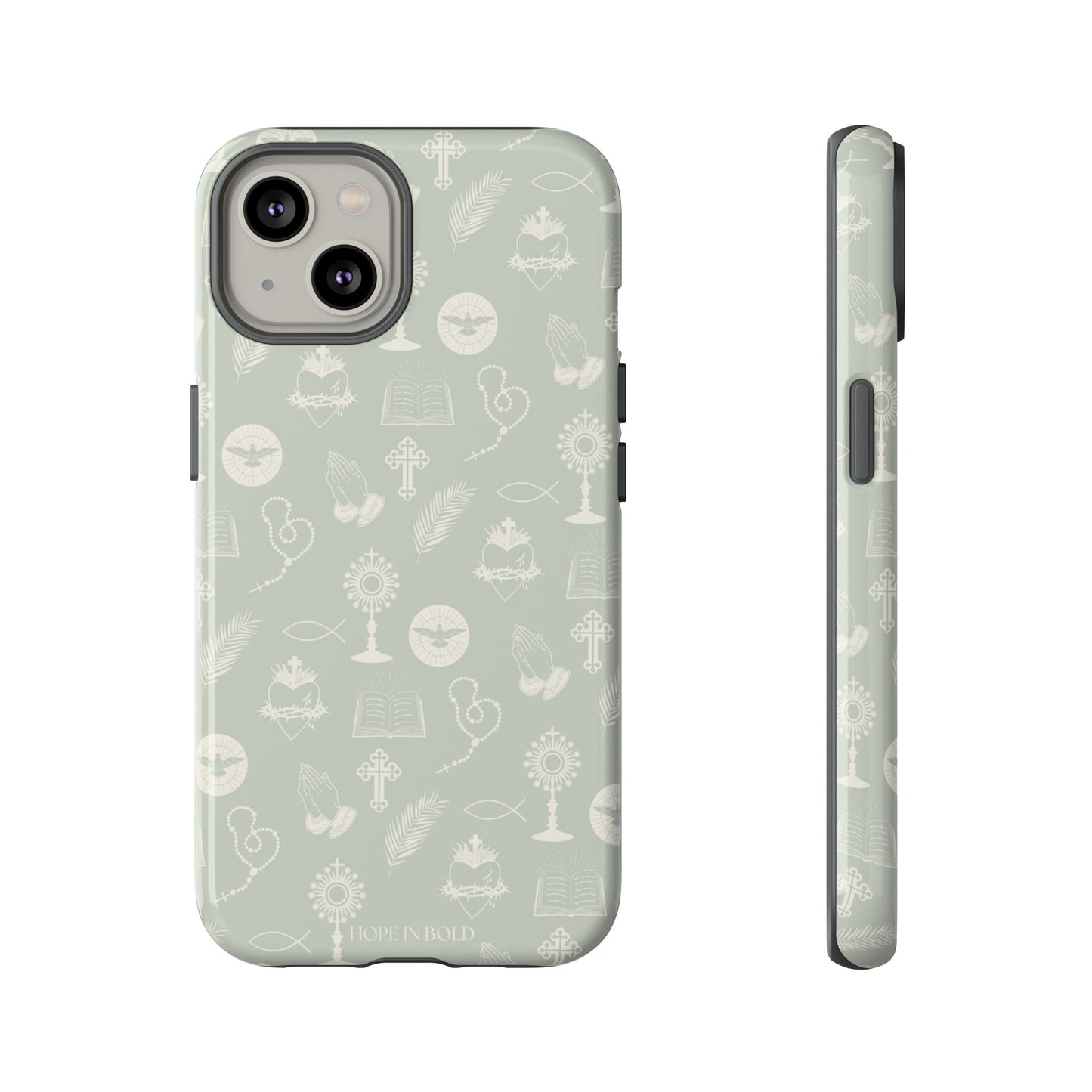 Catholic Toile Phone Case in Sage/Ecru