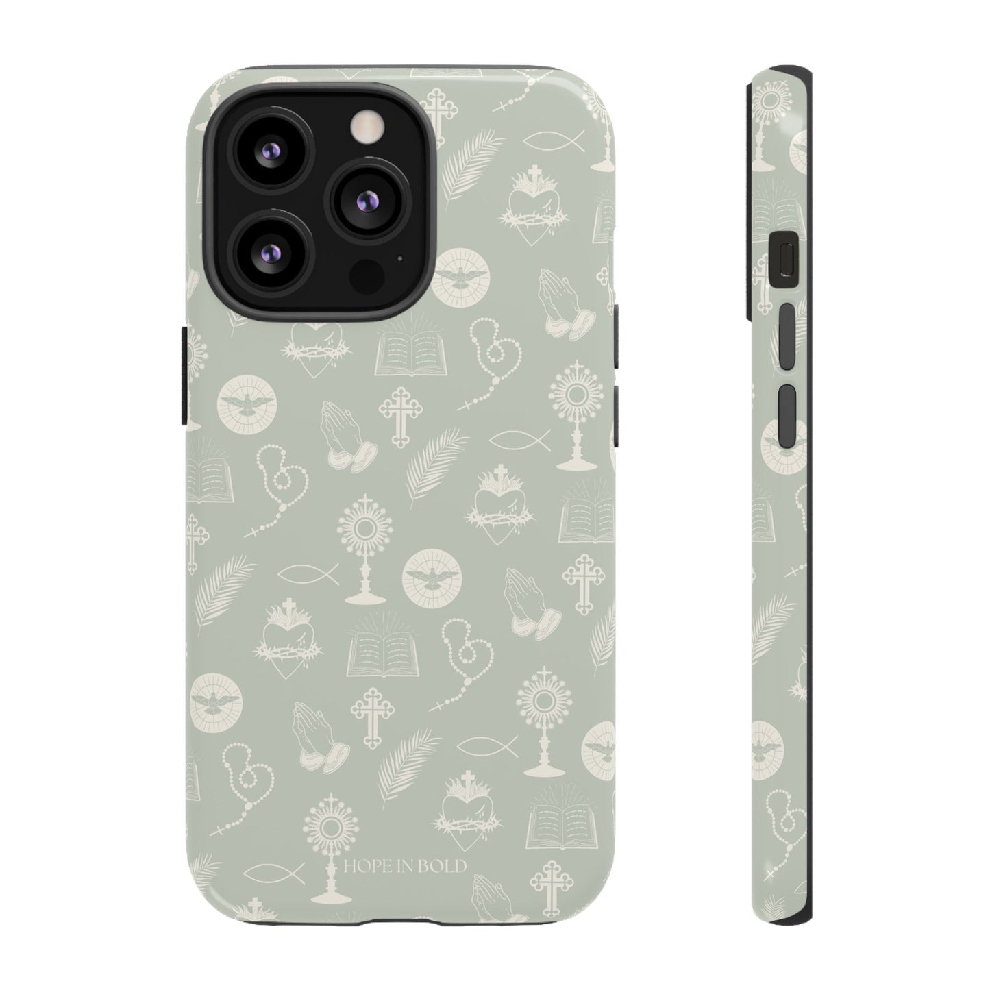 Catholic Toile Phone Case in Sage/Ecru