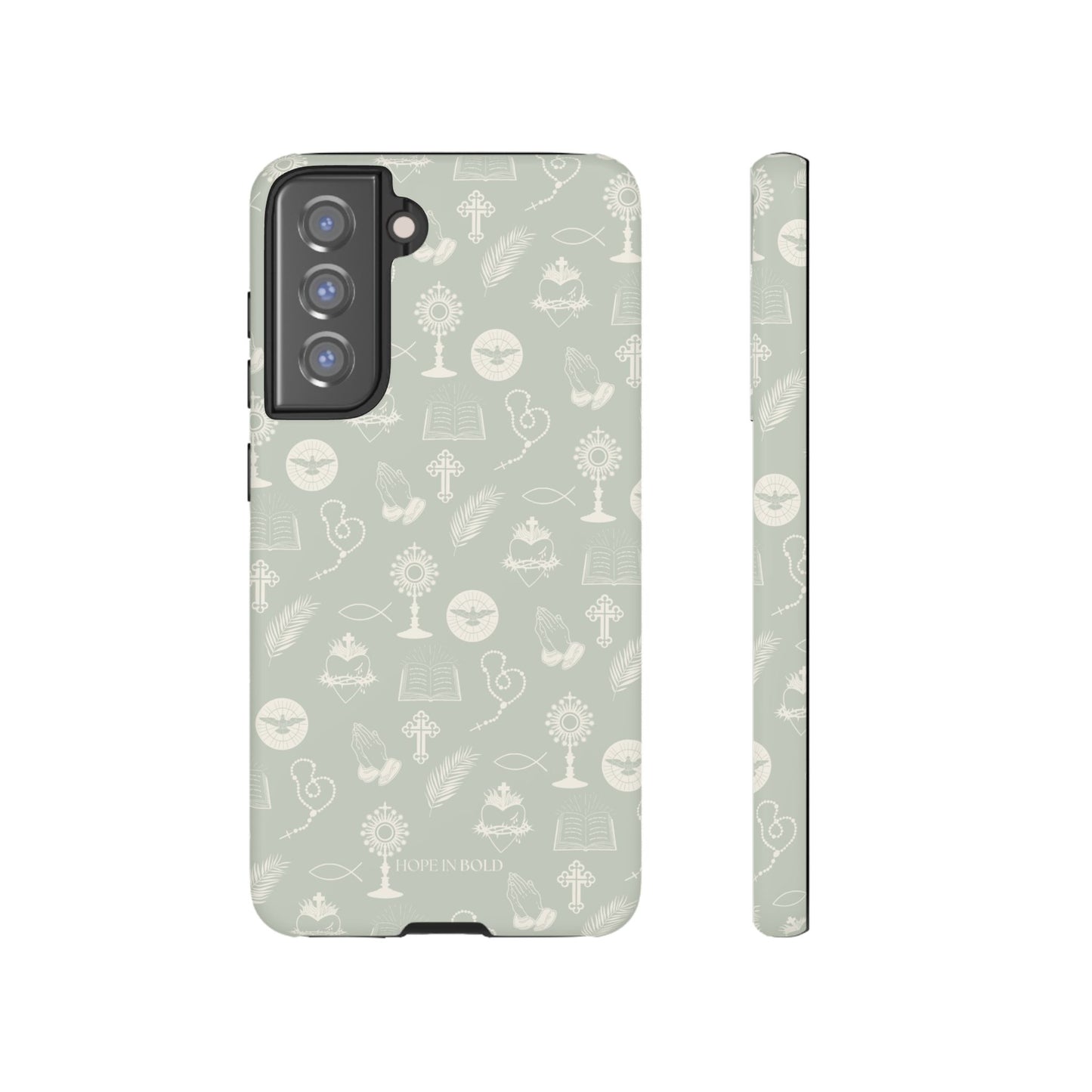 Catholic Toile Phone Case in Sage/Ecru