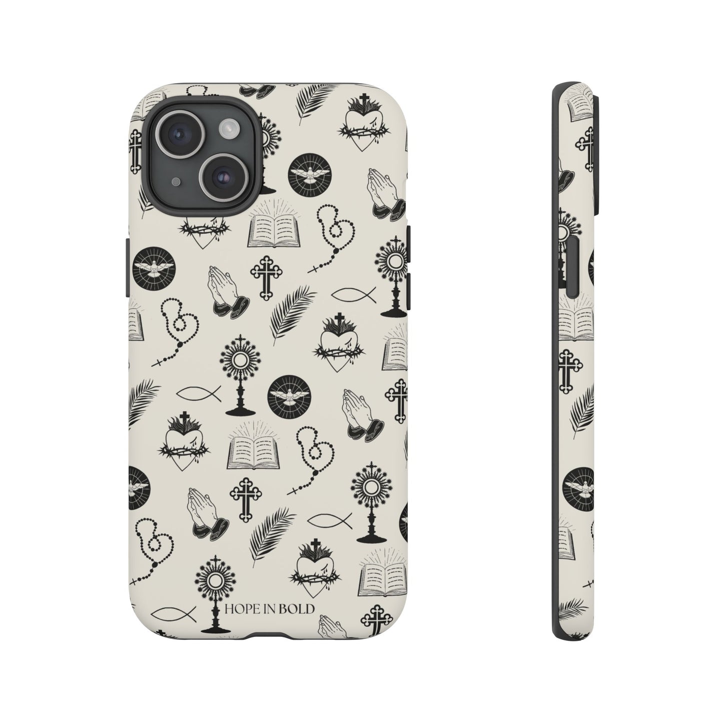 Catholic Toile Phone Case in Ecru/Black