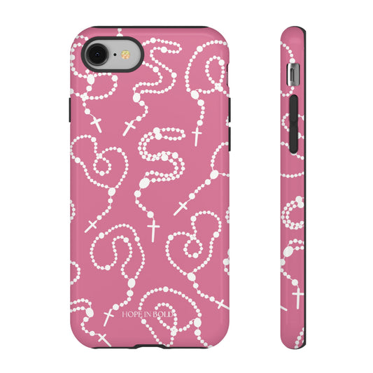 Rosary Phone Case in Pink/Ecru