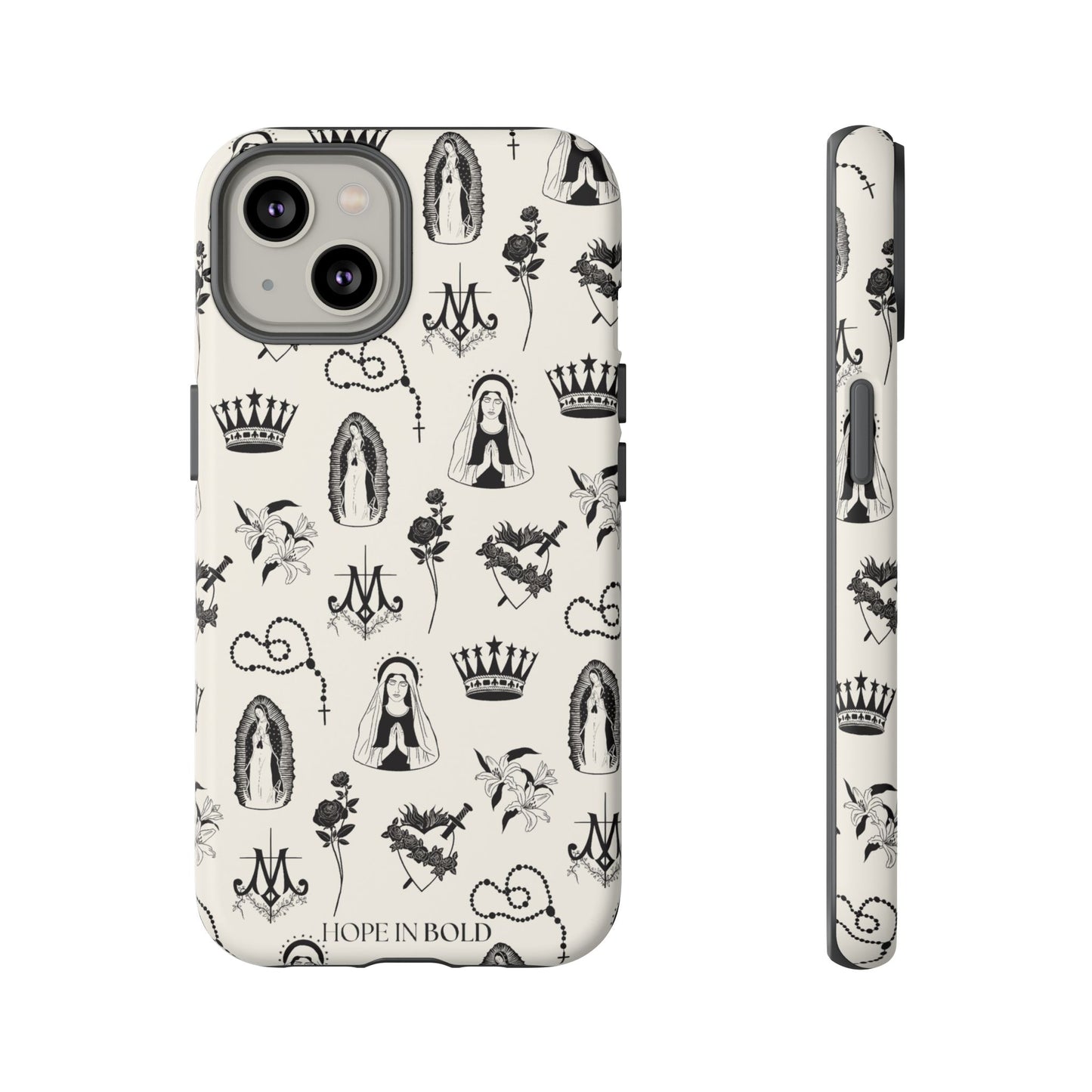 Virgin Mary Toile Phone Case in Ecru/Black