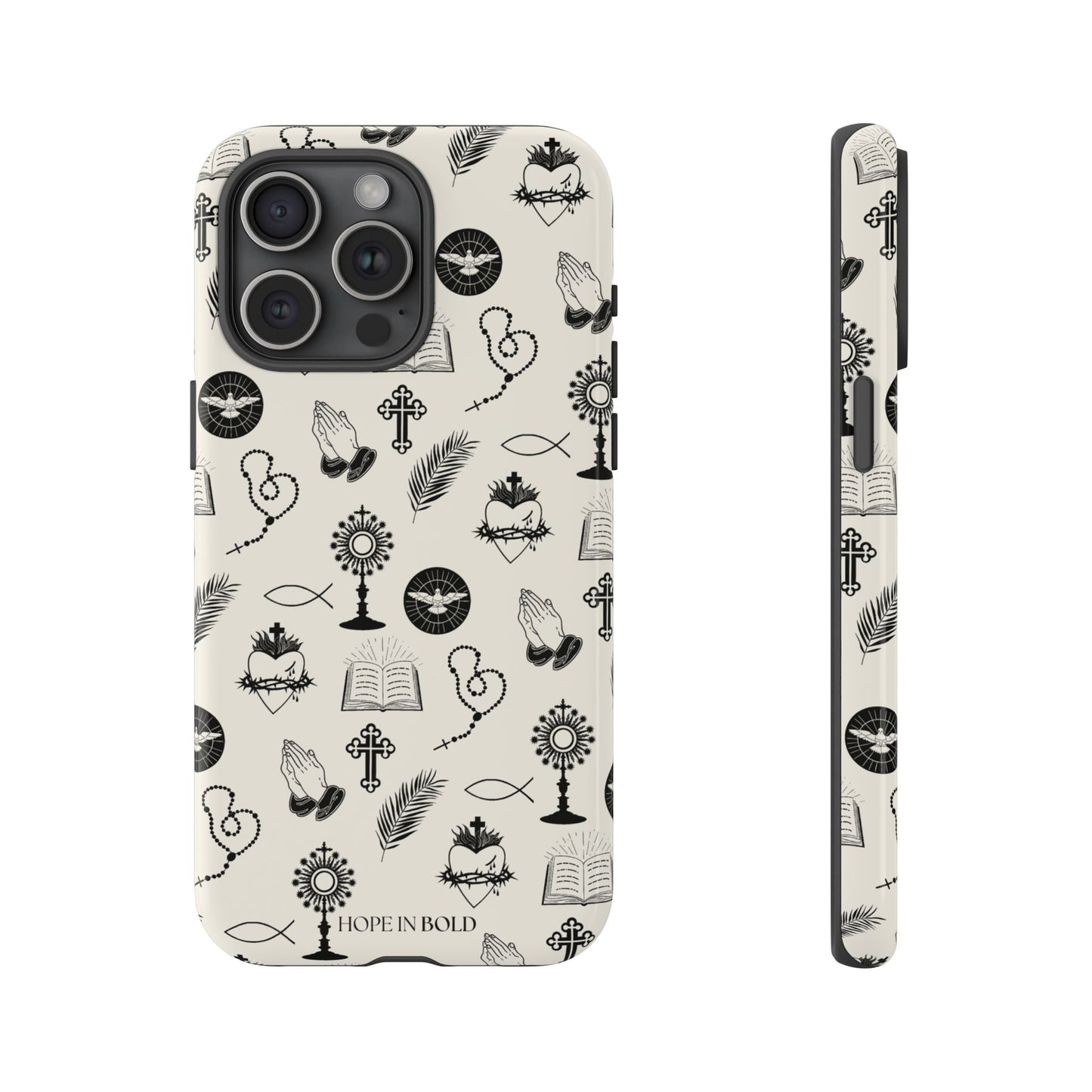 Catholic Toile Phone Case in Ecru/Black
