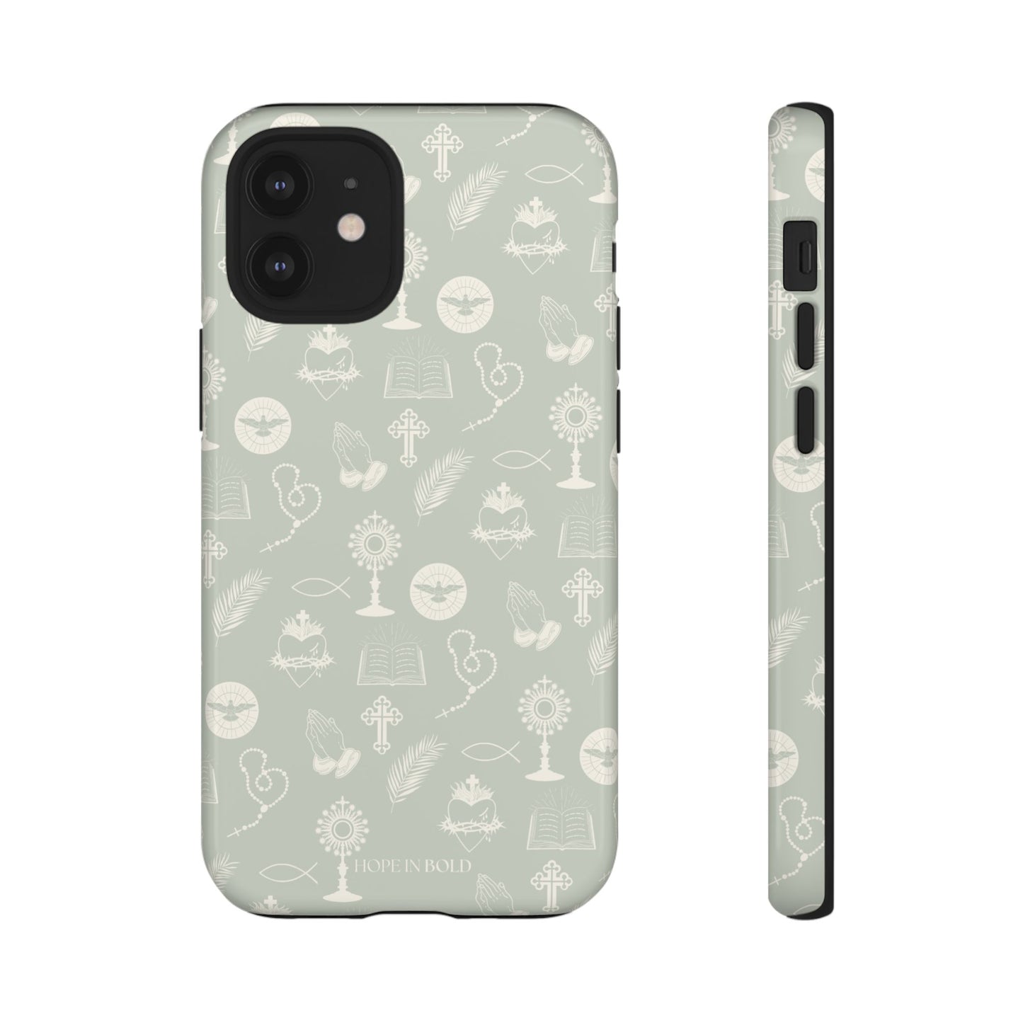 Catholic Toile Phone Case in Sage/Ecru