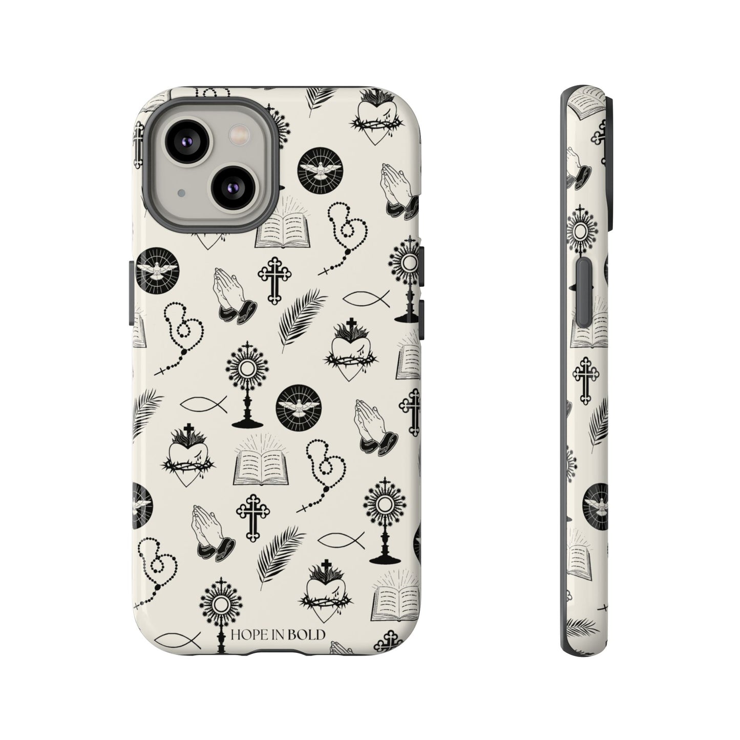 Catholic Toile Phone Case in Ecru/Black