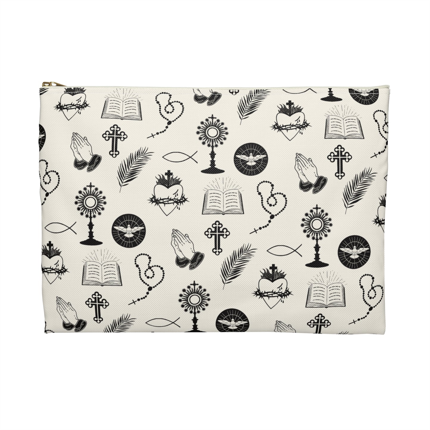 Catholic Toile Accessory Pouch in Ecru/Black