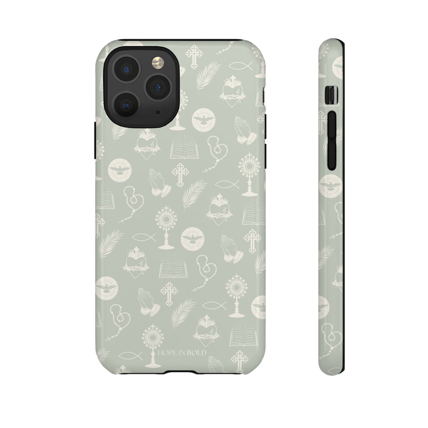 Catholic Toile Phone Case in Sage/Ecru